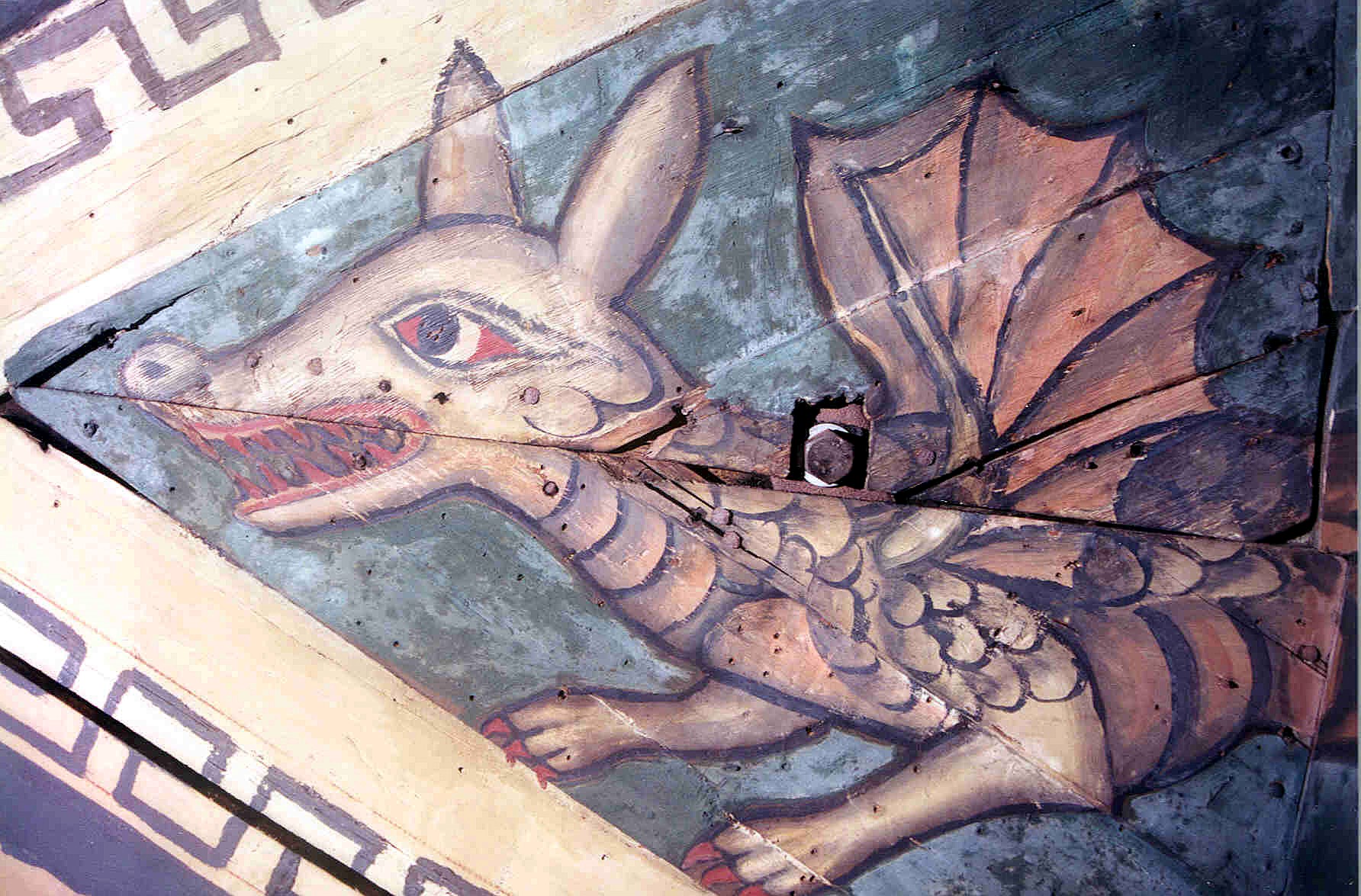 Peterborough Cathedral nave: The dragon lozenge centre in Bay 2. © Peterborough Cathedral